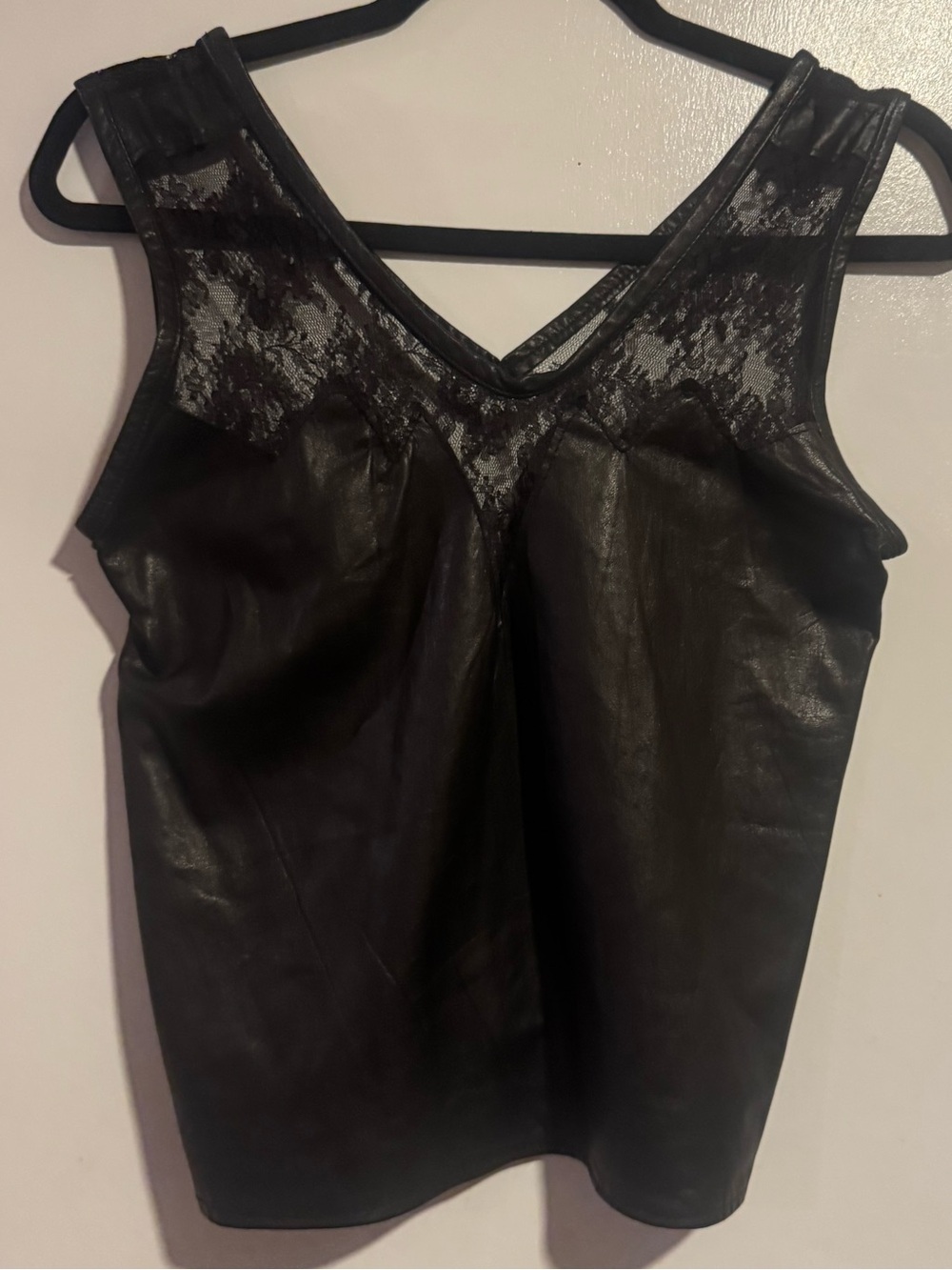 Genuine Leather Black Lace Tank Top Small Goth Y2K